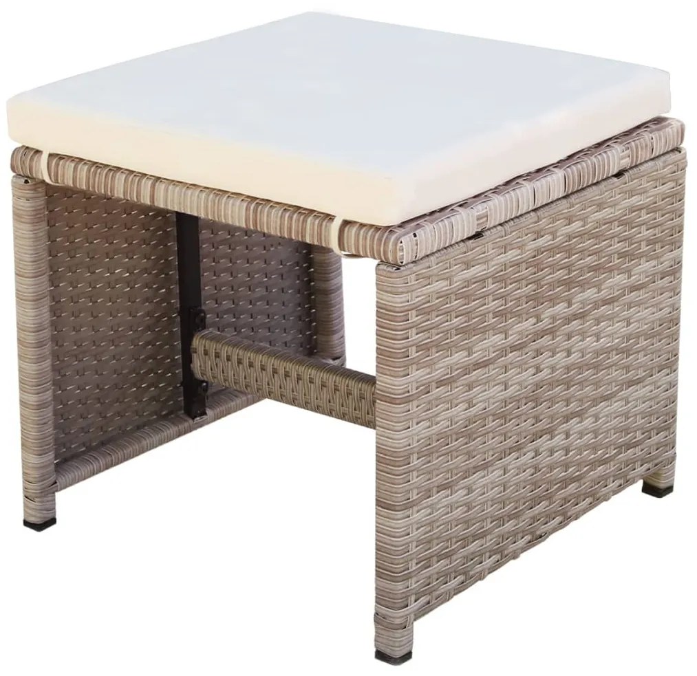 9 pcs conjunto jantar exterior com almofadões vime PE bege