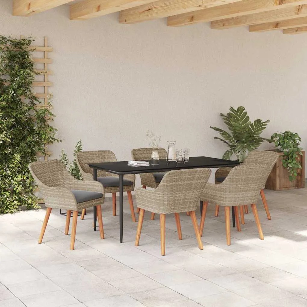 Conjunto de sala de jantar 7 pcs Cinza claro e preto Largo