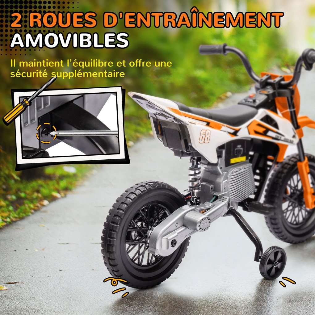 Moto elétrica para crianças, moto de motocross para crianças dos 3 aos 6 anos, 2 motores, 12 V, velocidade máxima de 5 km/h, 107 x 56 x 70 cm, cor lar