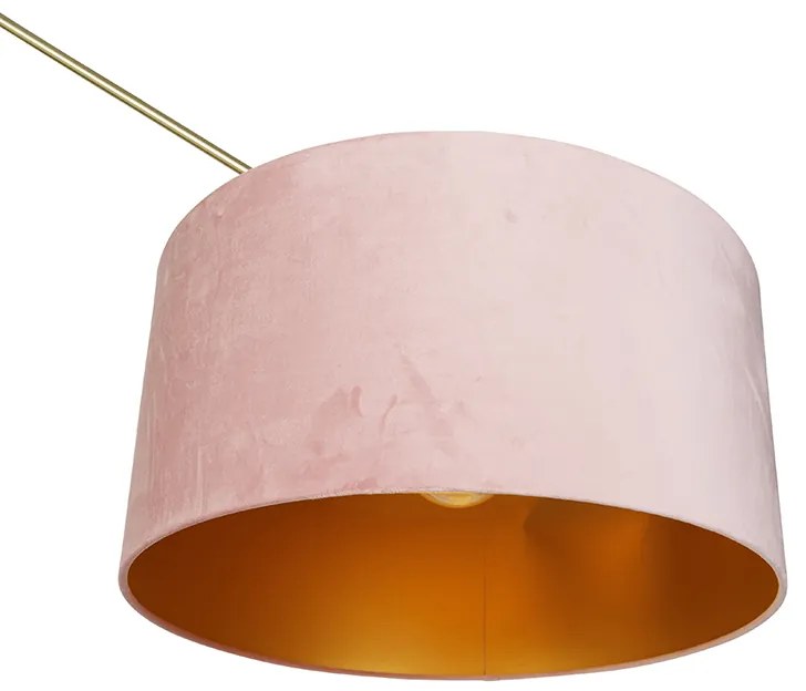 Candeeiro de pé moderno dourado com abajur de veludo rosa 50 cm - Editor Moderno
