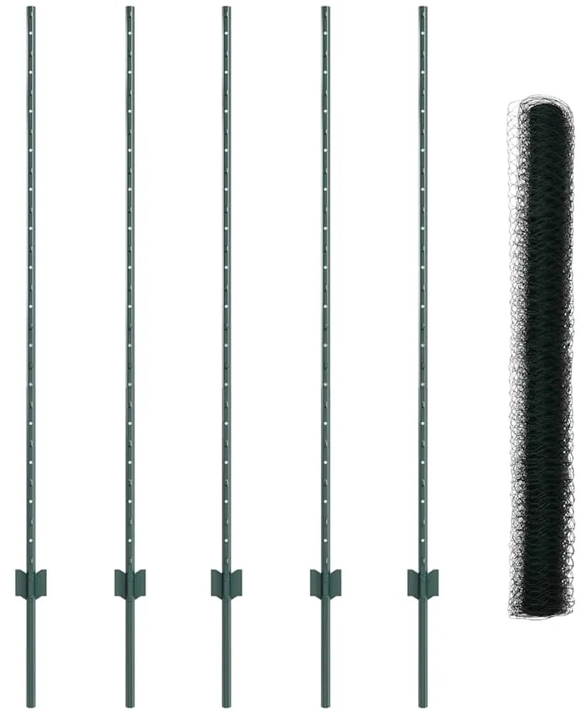 Postes de Cerca vidaXL 5 pcs U-Channel Verde 140 cm Aço