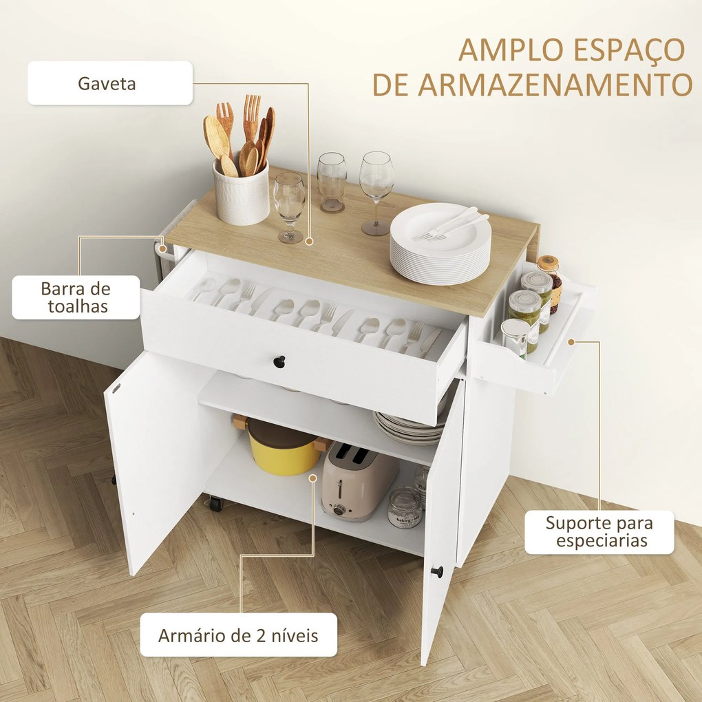 Ilha de Cozinha com Rodas Carrinho de Cozinha com Lateral Dobrável 2 P