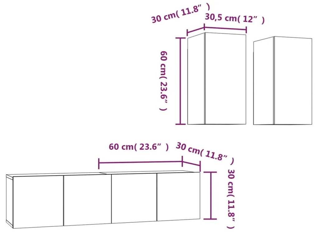 Conjunto móveis de TV 4 pcs madeira processada carvalho fumado