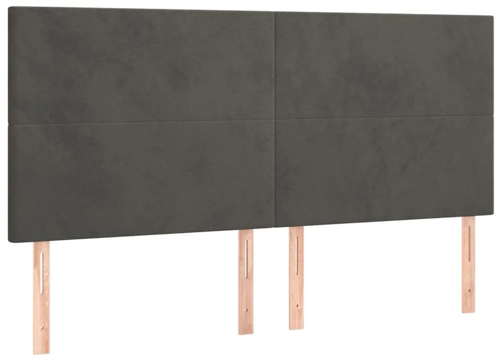 Cama box spring c/ colchão/LED 160x200cm veludo cinzento-escuro