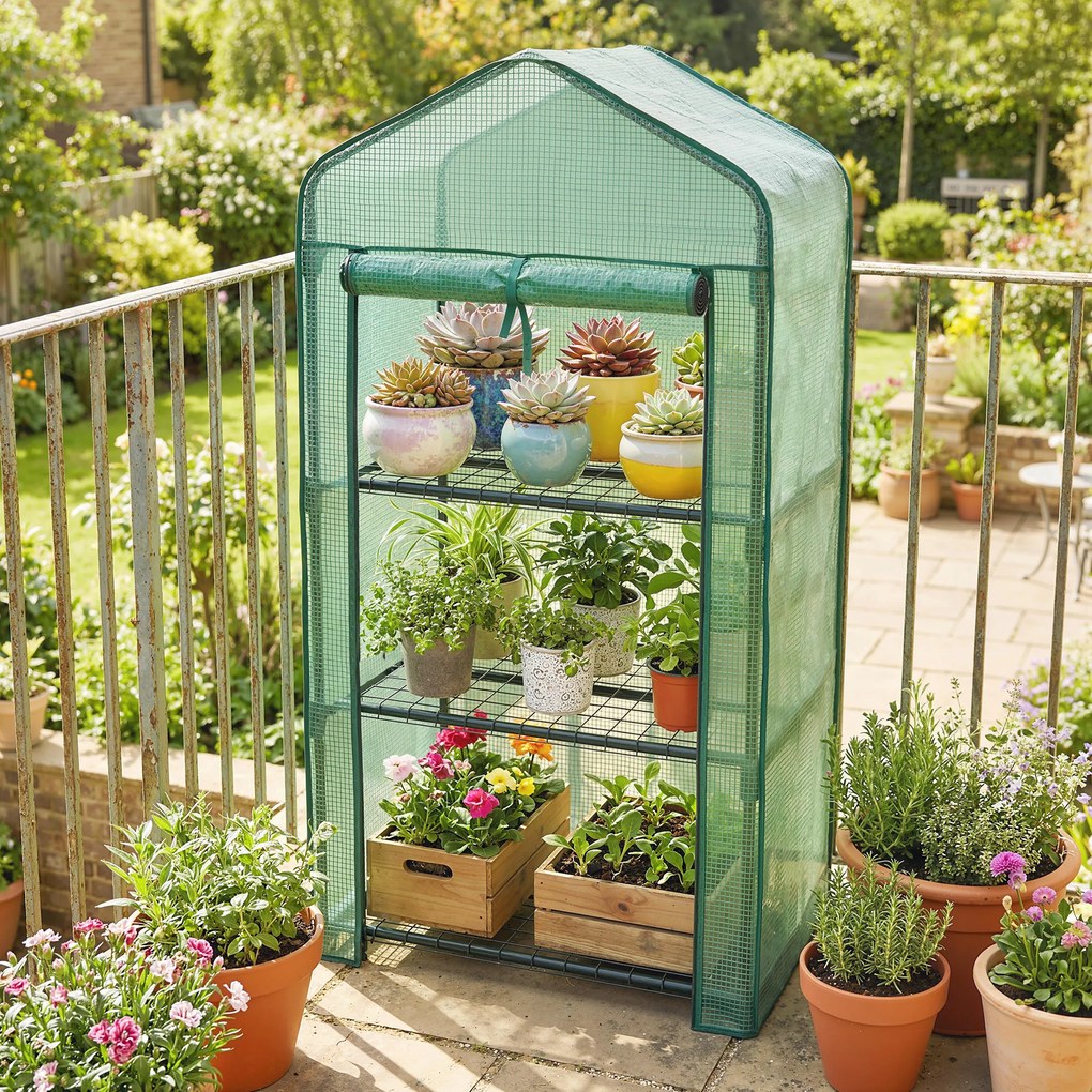 Estufa de jardim 59 x 39 x 127 cm com prateleiras de 3 níveis, estufa de varanda, lona reforçada com PE, estrutura em aço,, verde