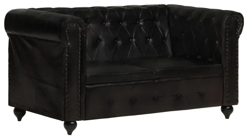 vidaXL Sofá chesterfield de 2 lugares em couro genuíno preto