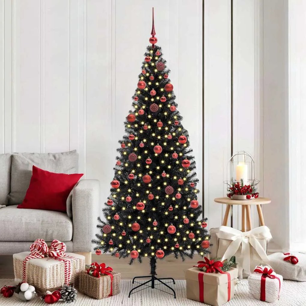 vidaXL Árvore de Natal com 300 LEDs com suporte Preto 180 cm PVC