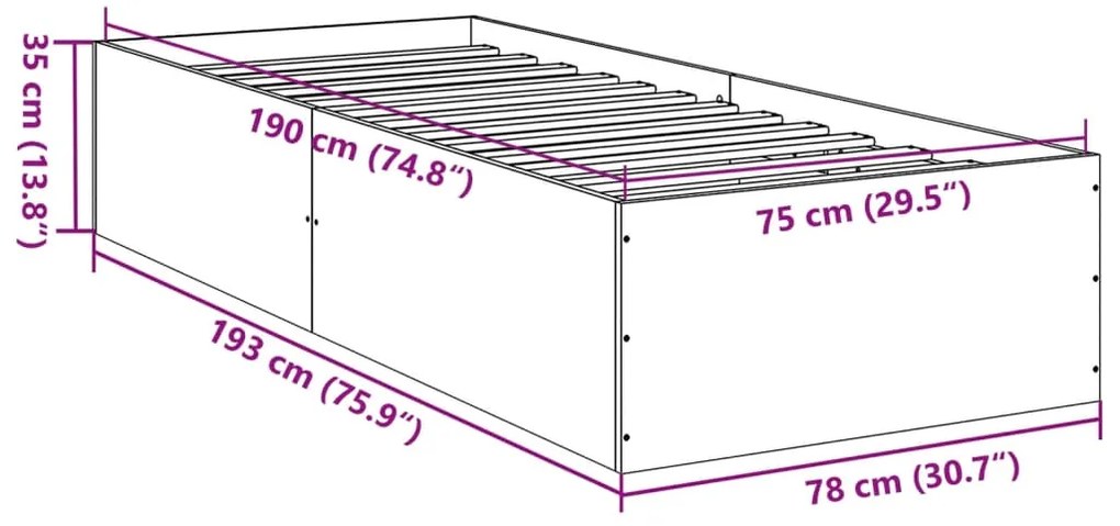 Estrutura cama 75x190 cm derivados de madeira cinzento sonoma