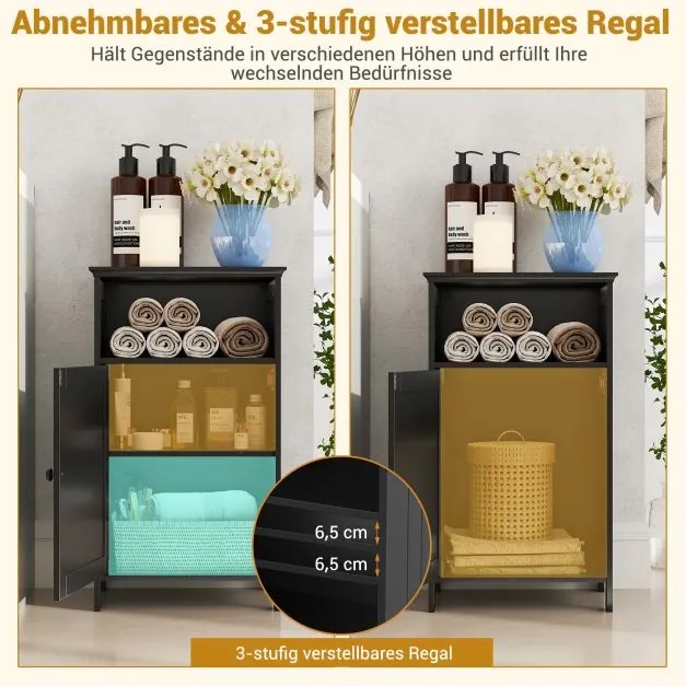 Armário de casa de banho com porta e prateleira ajustável 40 x 30 x 70 cm, preto