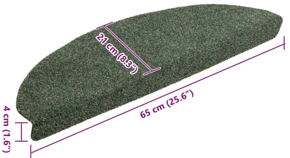 Tapetes de escada autoadesivos 10 peças 65x21x4 cm verde semicircular