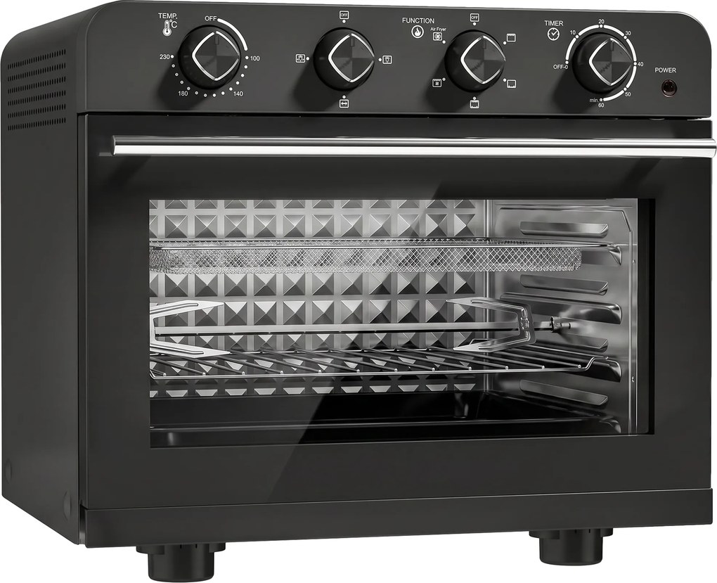 HOMCOM Forno Fritadeira de Ar com Convecção e Conjunto de Espeto Giratório, Regulador de Temperatura, Timer, 1800 W | Aosom Portugal