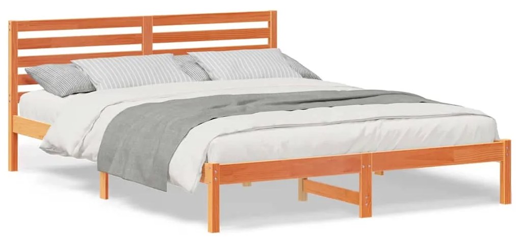 Estrutura da Cama com cabeceira Castanho-mel 160 x 210 cm