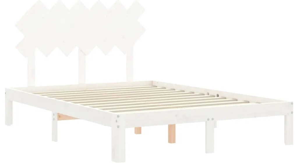 Estrutura de cama de casal c/ cabeceira madeira maciça branco