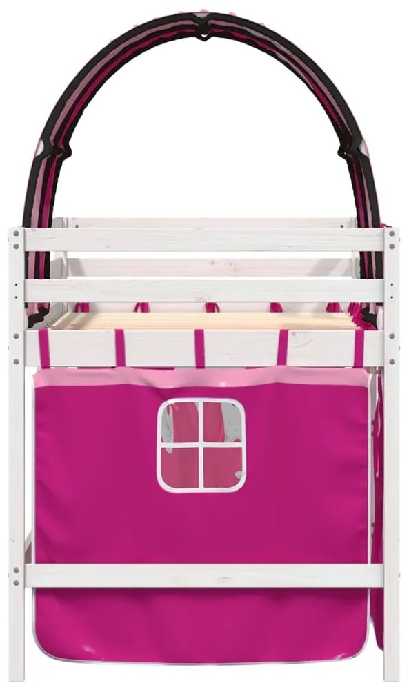 Cama alta para criança com túnel 80x200 cm pinho maciço rosa