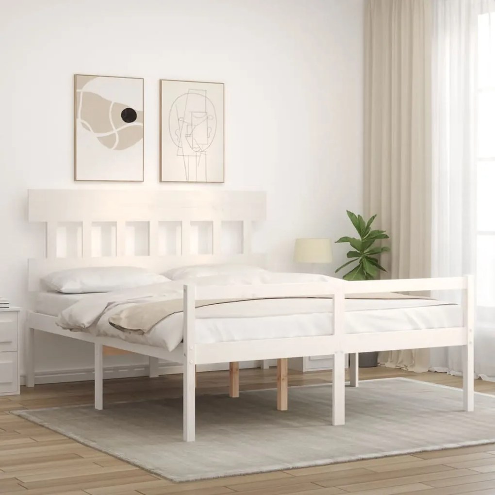 Cama para idosos king size com cabeceira madeira maciça branco