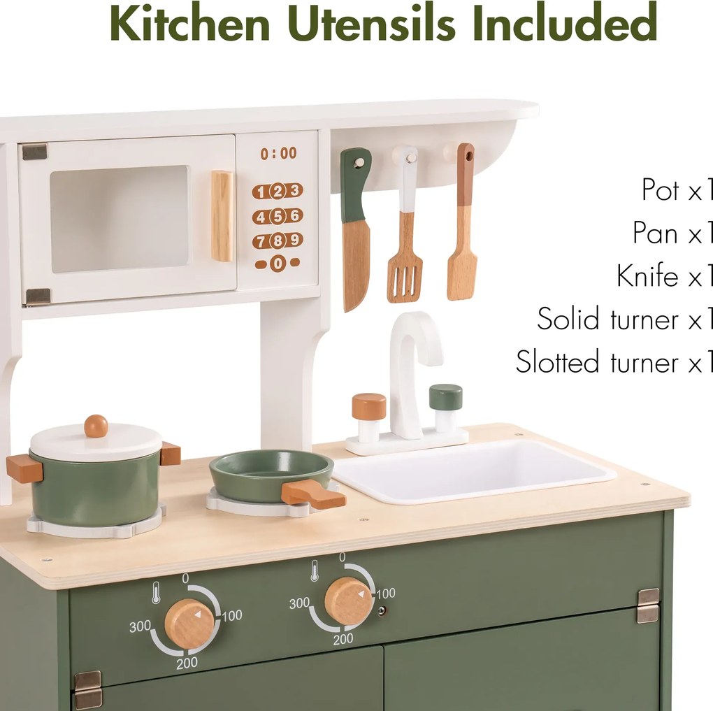 Cozinha Infantil de Madeira par Crianças 80 cm x 55 cm x 29,6 cm Verde Vintage