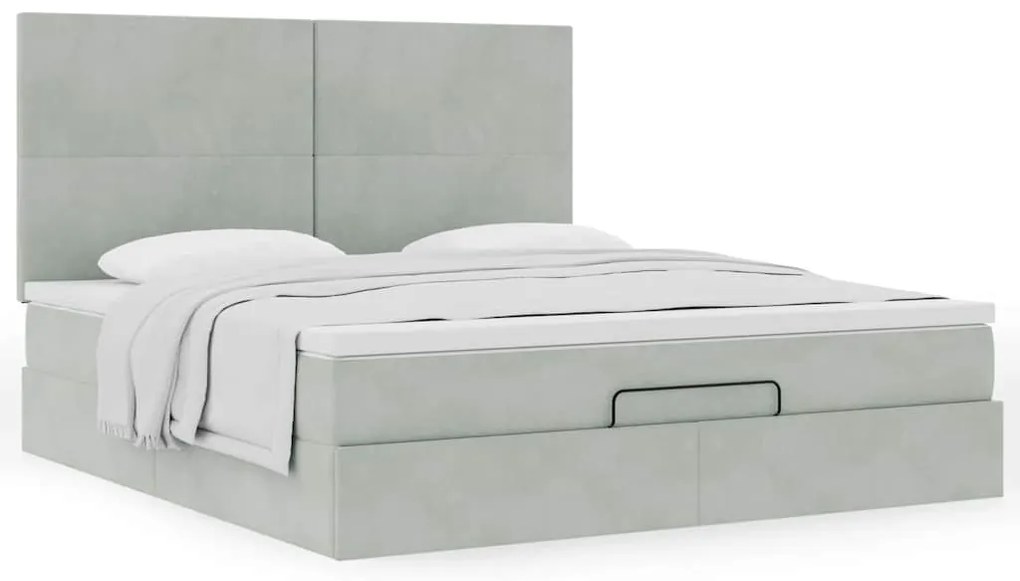 Estrutura cama otomana colchões 160x200cm veludo cinzento claro