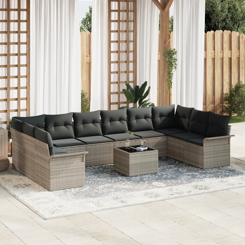 Conjunto de Sofá Modular de 11 Peças com Almofadas Cinza Rattan Sintét