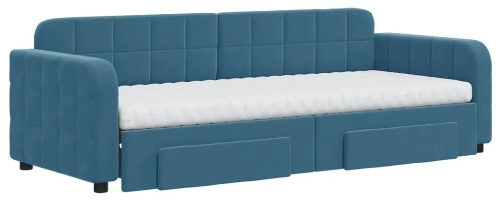 Sofá-cama com gavetão e gavetas 80x200 cm veludo azul