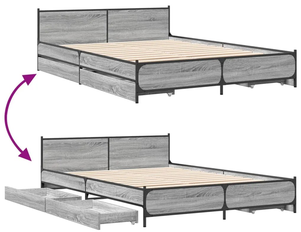 Estrutura de cama c/ gavetas derivados madeira cinza sonoma