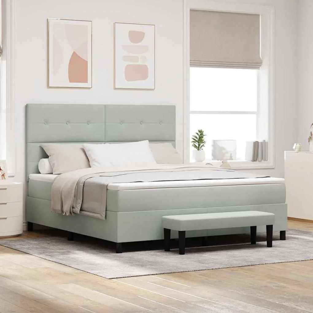 vidaXL Cama Box com colchão Cinzento-claro 180 x 200 cm Veludo