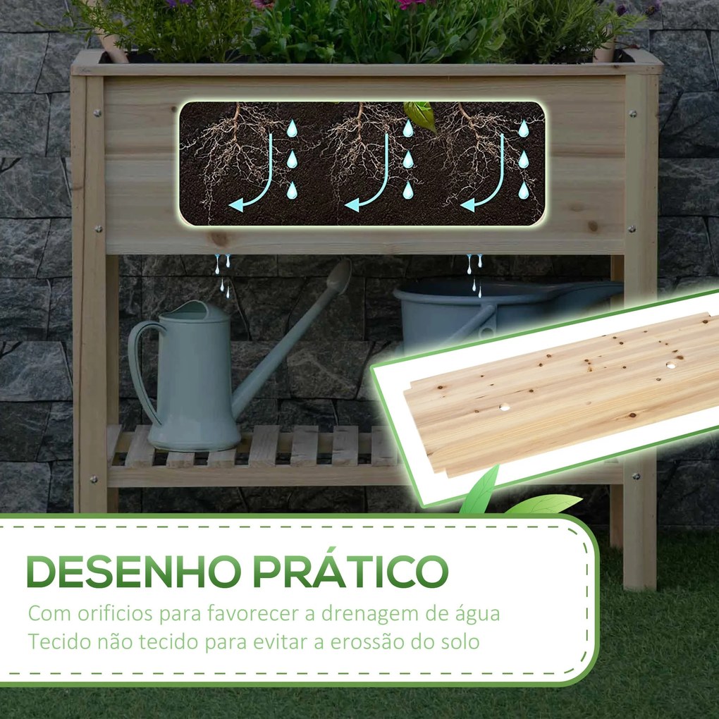 Horta Vertical Elevada com Prateleira 90x40x81cm Mesa de Cultivo de Ma