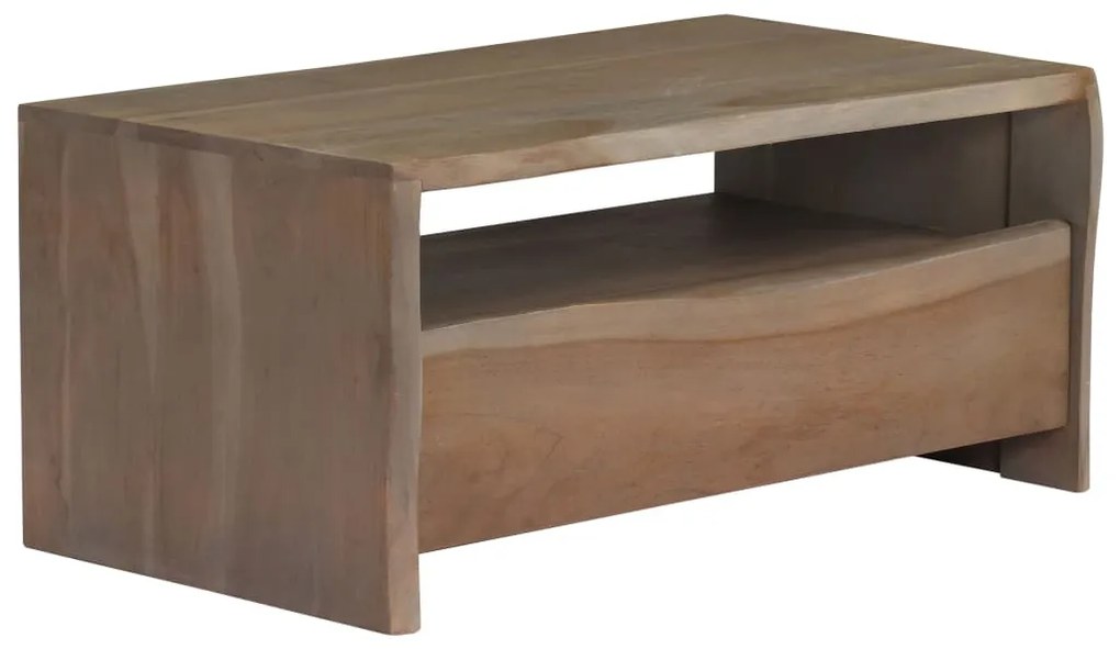 Mesa de centro acácia maciça arestas vivas 90x50x40 cm cinzento