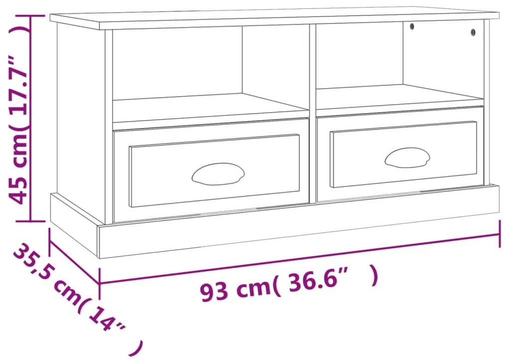 Móvel de TV 93x35,5x45 cm derivados de madeira branco brilhante