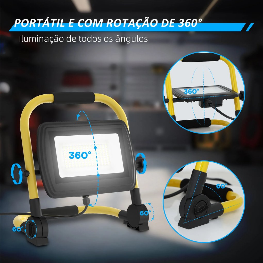 Preojetor LED Recarregável com Cabeças e Suporte Ajustáveis 50W 4250 L