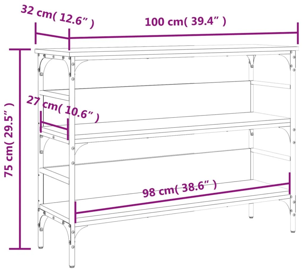 Mesa consola 100x32x75 cm derivados madeira carvalho castanho