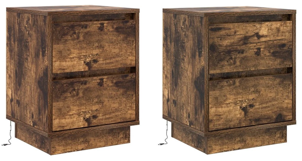 Criados-Mudos com Luzes LED 2 pcs Carvalho Defumado 39x34.5x50 cm