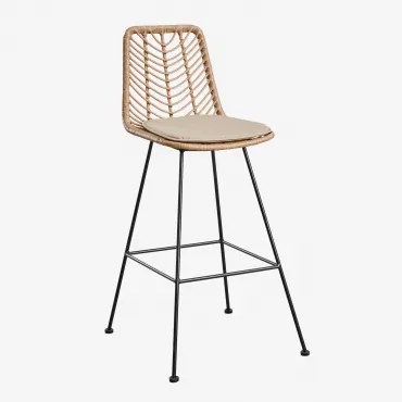 Banco Alto Em Rattan Sintético Gouda Natural Natural & ↑75 Cm & Negro & Castanho Areia - Sklum