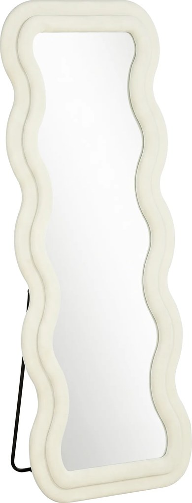 HOMCOM Espelho de Corpo Inteiro 160x60 cm com Moldura Ondulada Aveludada, de Pé, Apoiado e de Parede, Creme | Aosom Portugal