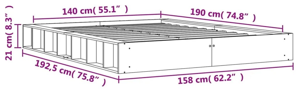 Cama sem colchão 140x190 cm pinho maciço castanho-mel