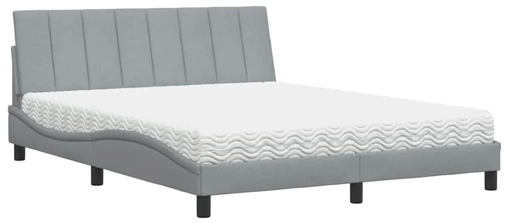 Cama com colchão 160x200 cm tecido cinzento-claro