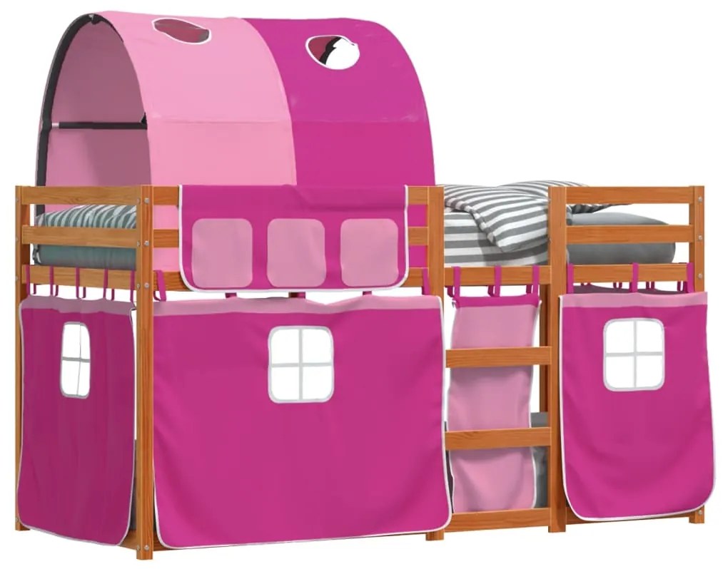 Beliche com cortinas 90x190 cm madeira de pinho maciça rosa