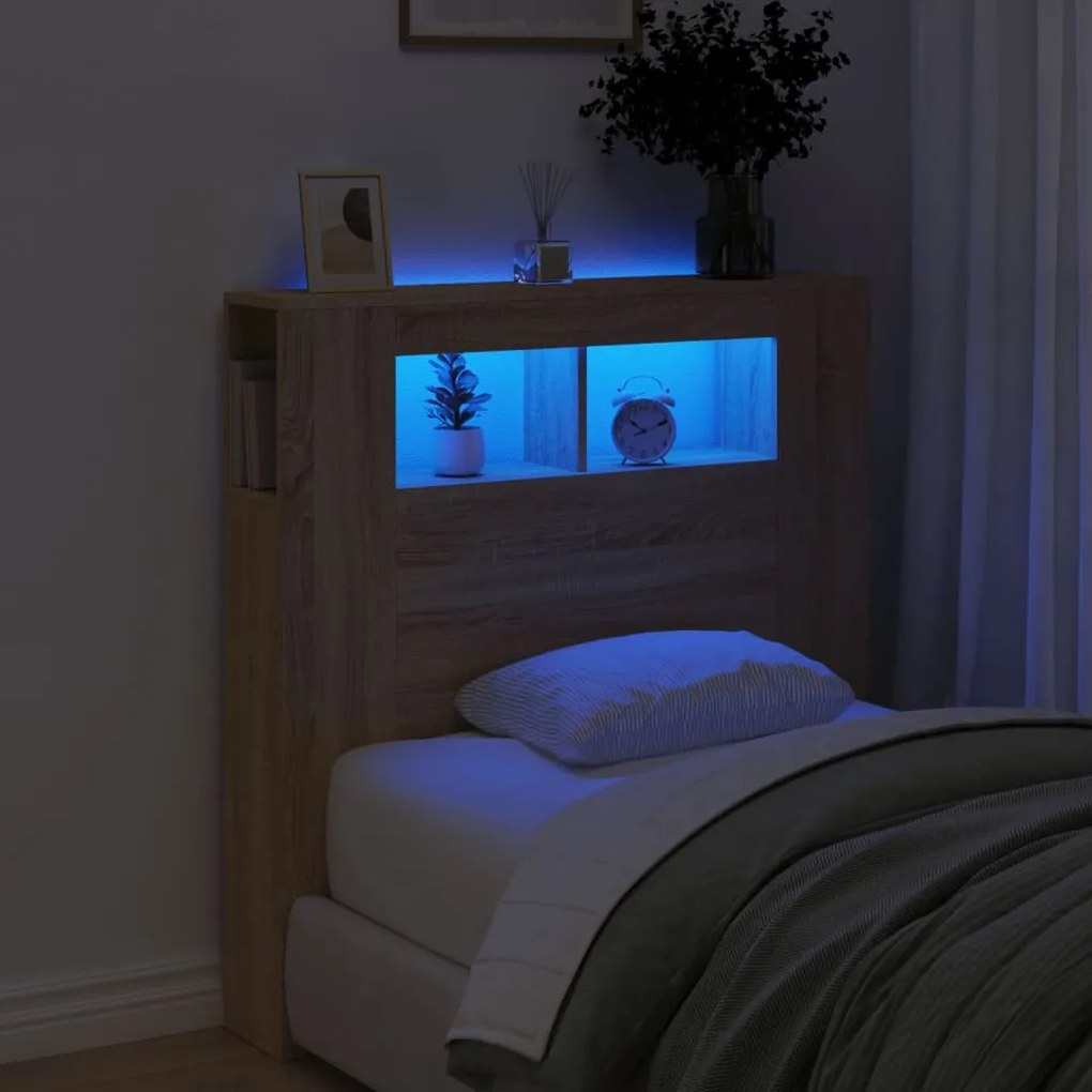 Cabeceira de Cama Giancarlo com Luzes LED - 100cm - Carvalho - Design