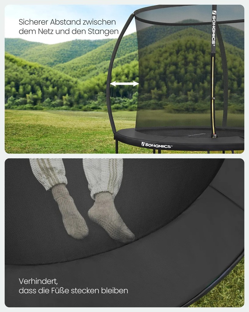 Trampolim de 305 cm de diâmetro, de jardim para crianças com rede de segurança, barras curvas com 180 cm de altura, cobertura de borda, escada, estrut