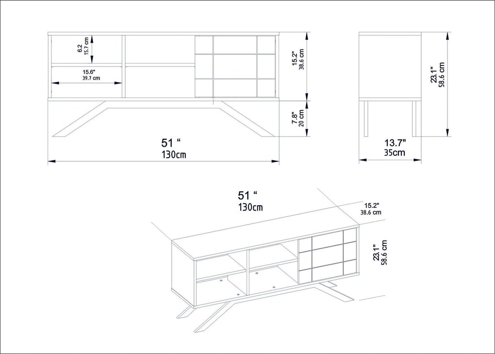 Móvel TV North – Preto Mármore – 130x38,6x58,6 cm
