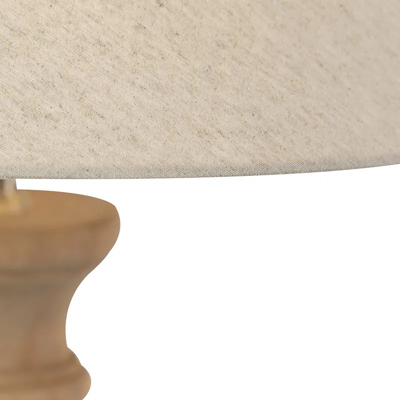 Candeeiro de mesa rústico com abajur de linho bege 55 cm - Burdock Rústico