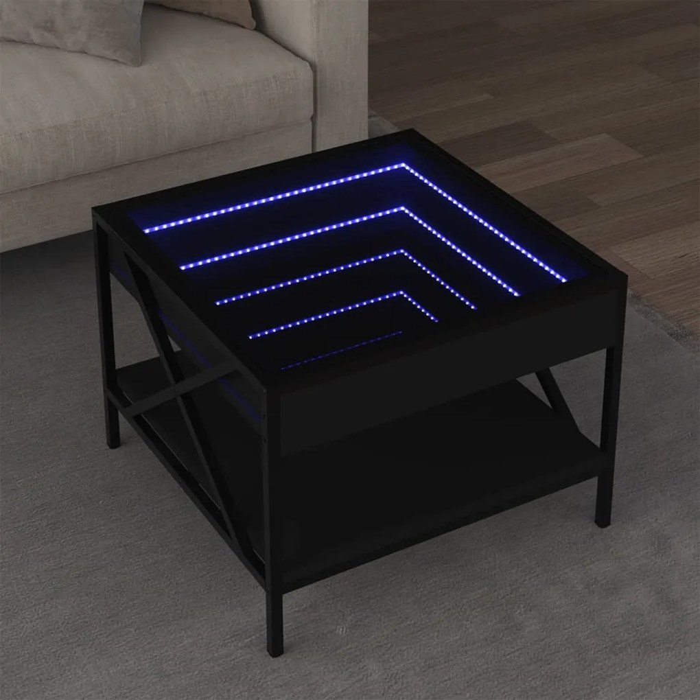 Mesa de centro c/ luzes LED Infinity 50x50x38 cm preto