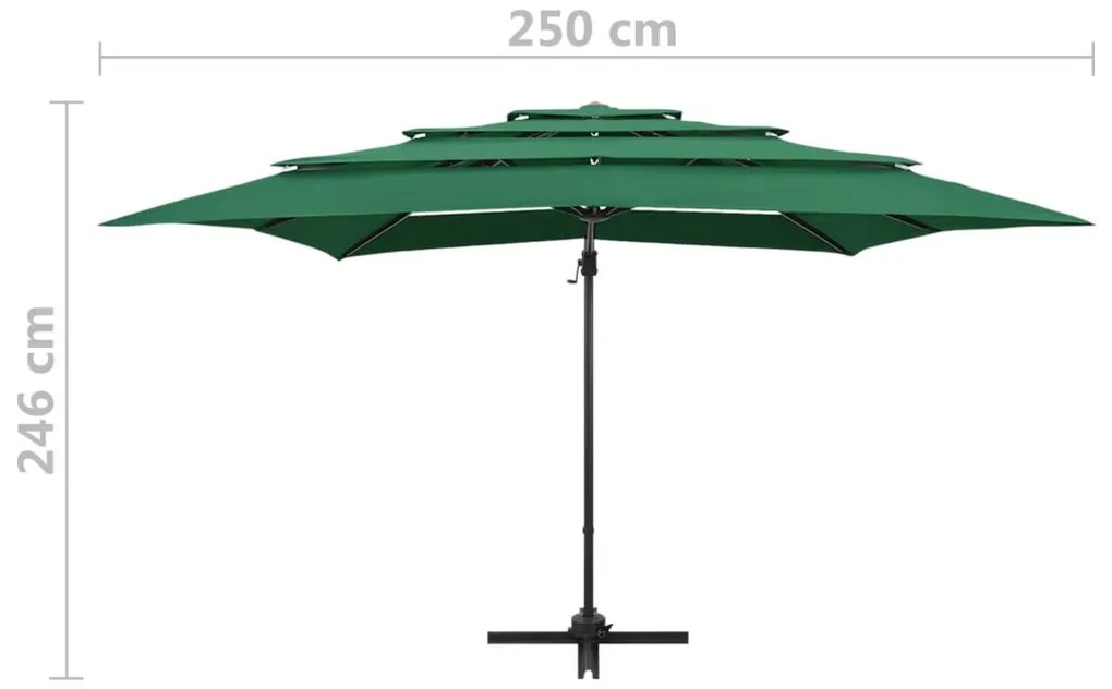 Guarda-sol de jardim com poste de alumínio 250x250 cm verde