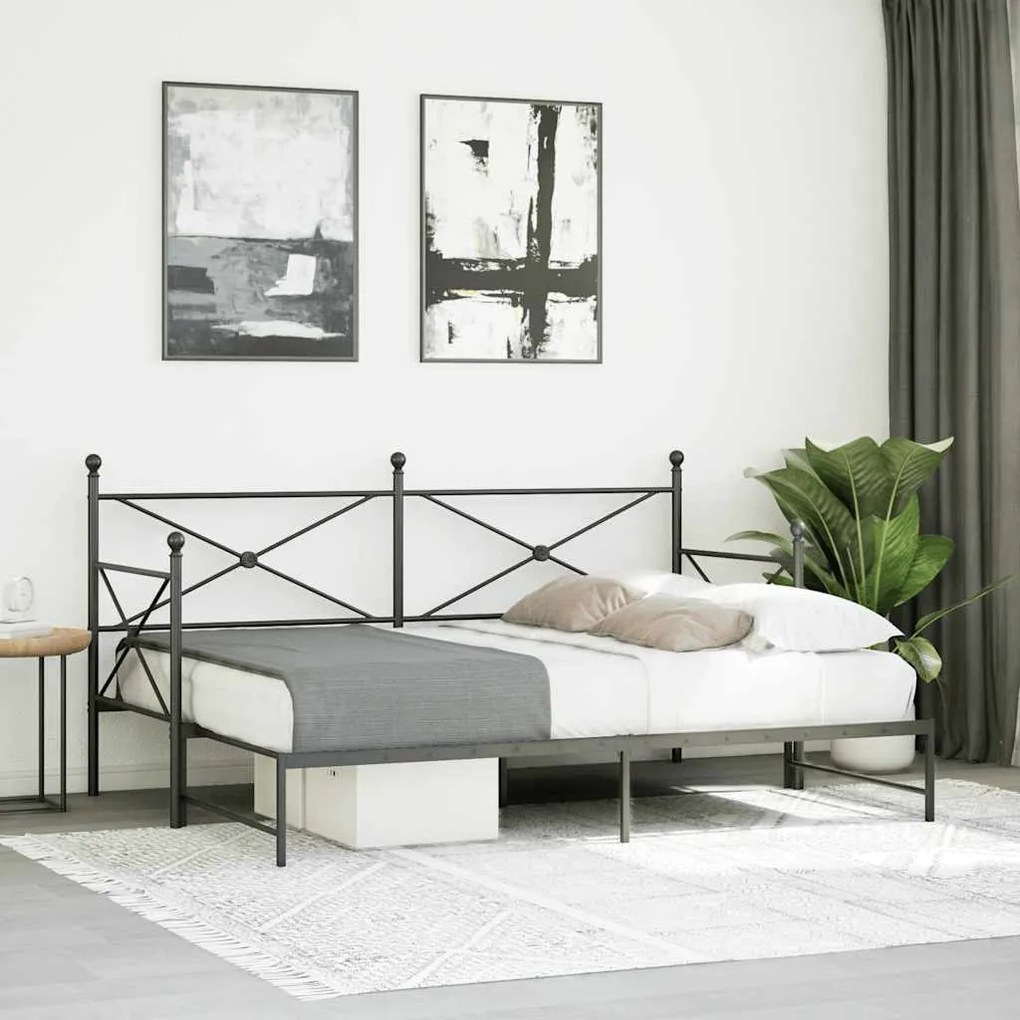 Cama de dia com gavetão sem colchão 90x200 cm aço preto