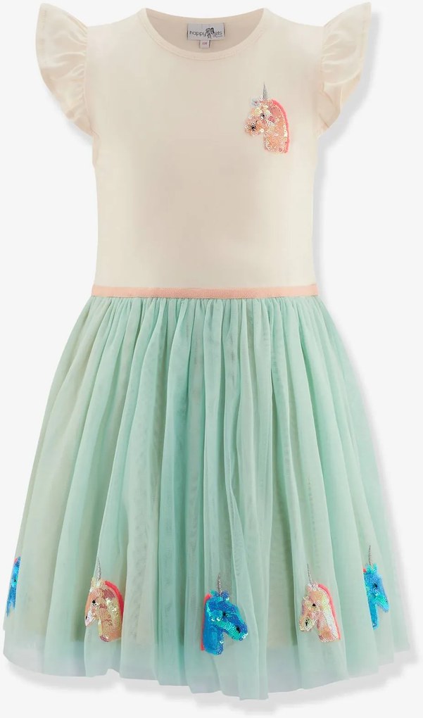 Vestido com saia de tule e unicórnios para menina Happy Girls azul-cristalino