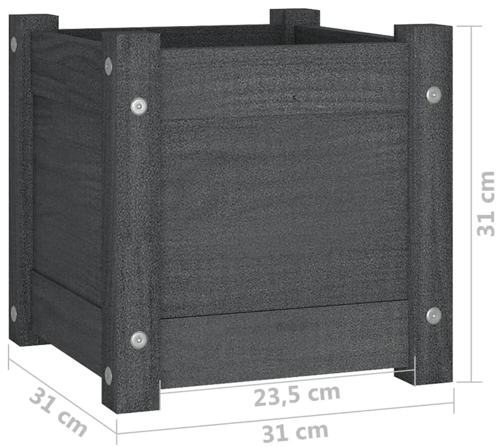 Vaso/floreira de jardim 31x31x31 cm pinho maciço cinzento