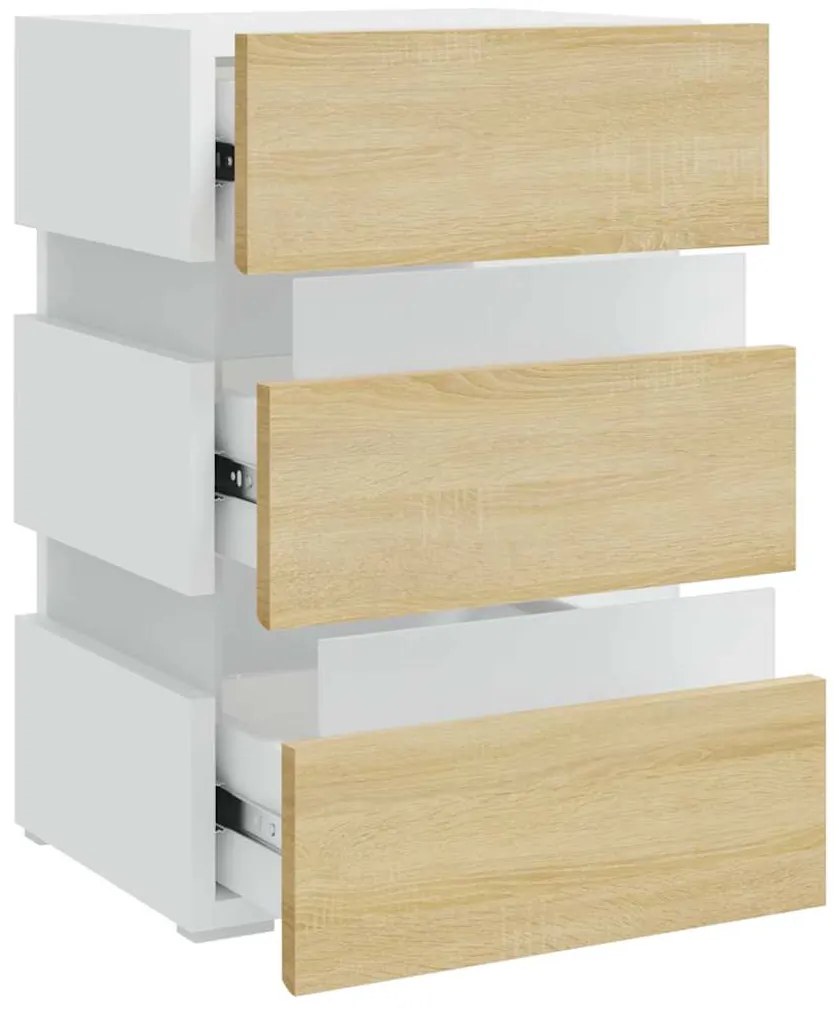 Mesa de cabeceira c/ LEDs derivados de madeira branco/sonoma