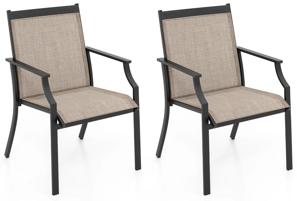 Conjunto de 2 cadeiras de jardim com assentos respiráveis ​​e estrutura de metal, com capacidade para até 150 kg. Cinza