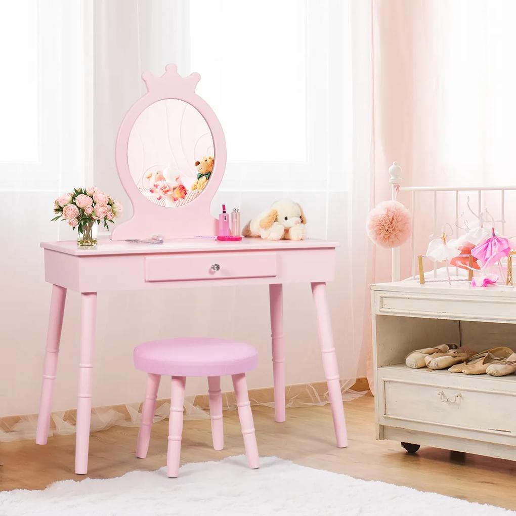 Mesa de toucador para crianças com gavetas e banco acolchoado  70 x 34 x 101 cm rosa