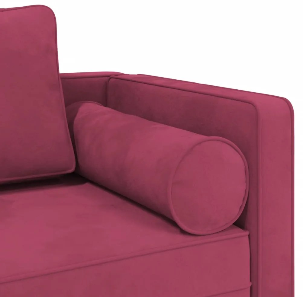 Chaise longue com almofadões veludo vermelho tinto