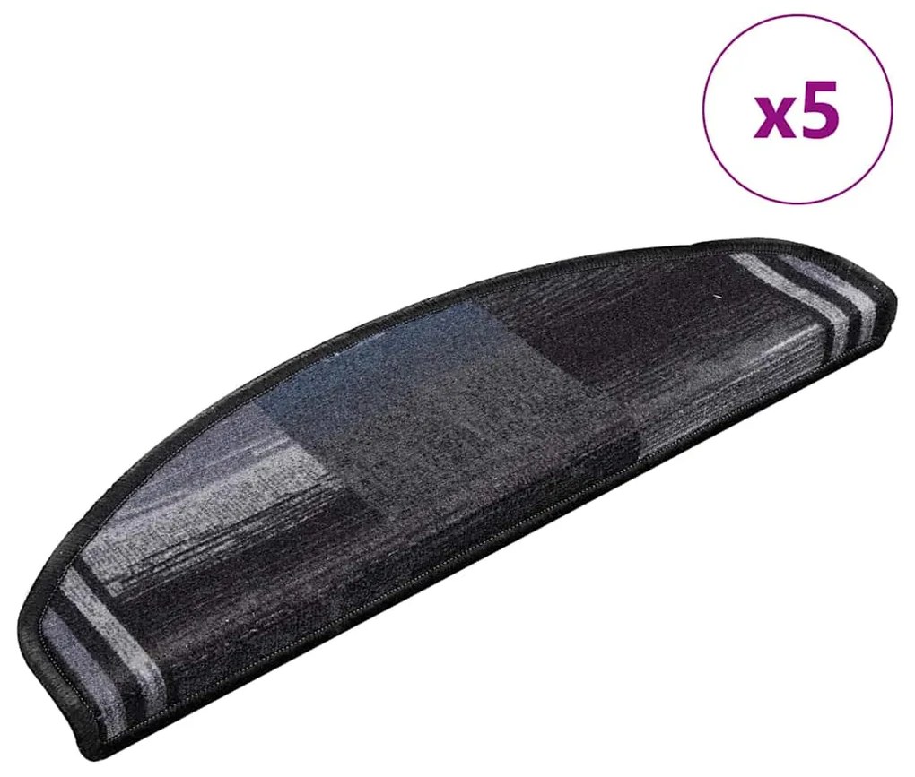vidaXL Tapetes de escadas adesivos 5 pcs 65x21x4 cm preto e cinzento